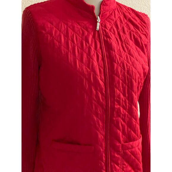 Vintage Y2K Croft & Barrow Red Sweater Cardigan Front Zip Knit Jacket Top PM - Picture 2 of 8